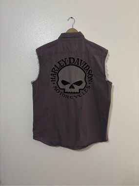Harley Davidson Men’s Large Gray Skull Button Up Vest Biker Grunge Punk Y2K